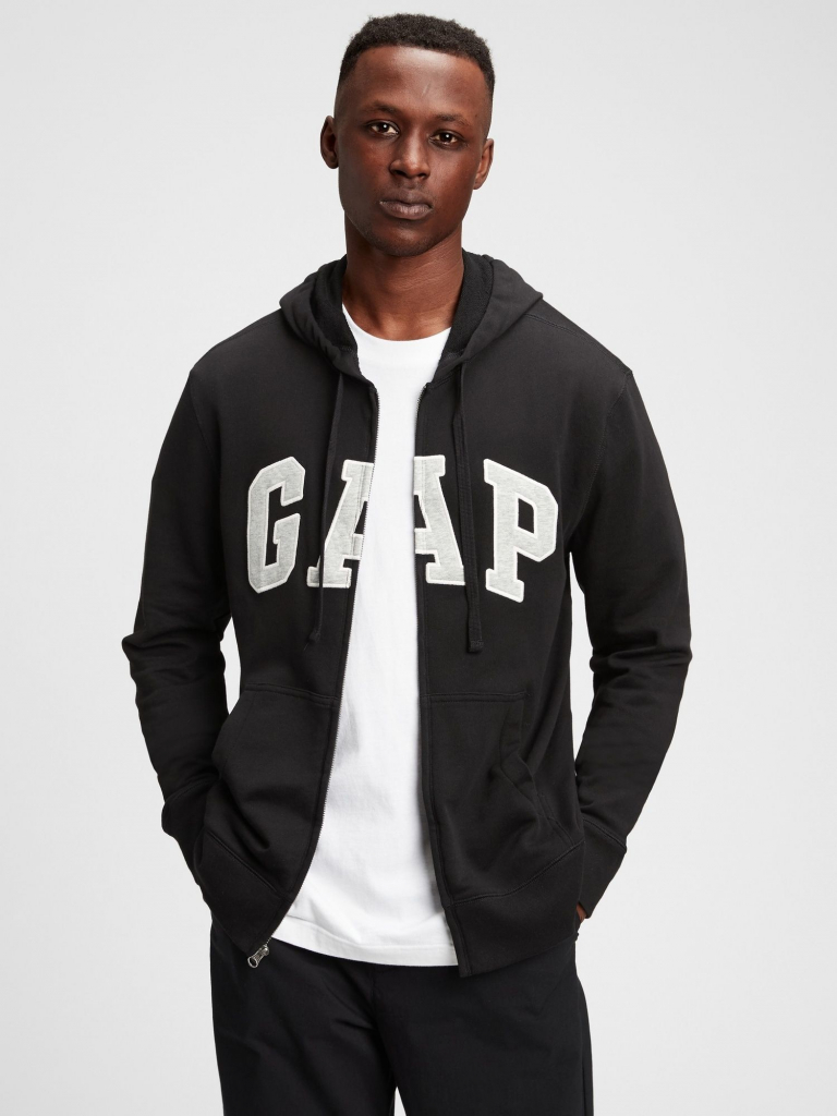 GAP Logo arch hoodie french terry Černá