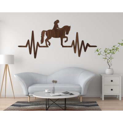 WOODENY Dřevěný obraz na zeď - Kůň a jezdkyně Vyberte velikost:: šířka 30cm výška 15cm, Vyberte dekor: Ořech – Zboží Mobilmania