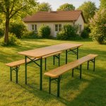 Juskys Pivní set Passau 3-dílný rozkládací 220 cm s lakovaným jedlovým dřevem – Zboží Dáma