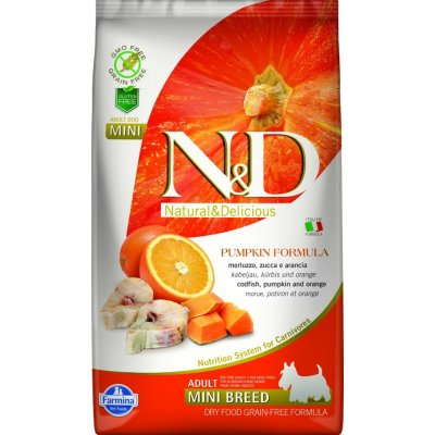 N&D Pumpkin Dog Adult Mini Grain Free Codfish & Orange 2 x 7 kg