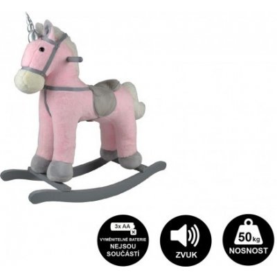 Teddies Kůň houpací růžový jednorožec plyš na bat. 71cm se zvukem a pohybem nosnost 50kg – Zboží Mobilmania