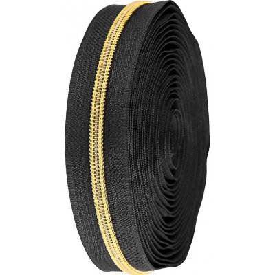 Zip spirálový No 5 s metalickými zoubky metráž, střední, 4 (322) černá zlatá – Zboží Mobilmania
