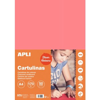 APLI barevný papír, A4, 170 g, fluo-růžový - 50 ks