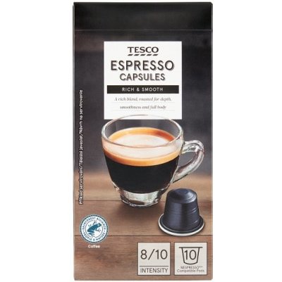 Tesco Espresso Capsules směs pražené a mleté kávy arabica a robusta 10 ks 52 g