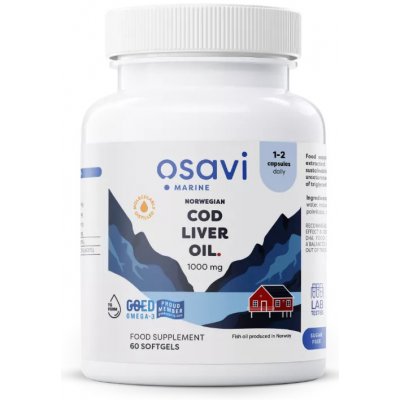 Osavi Norwegian Cod Liver Oil, Norský olej z tresčích jater, citrón, 1000 mg, 60 kapslí