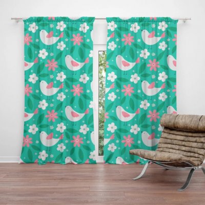 Sablio Závěs Květiny a ptáčci: 2ks 140x250cm – Hledejceny.cz