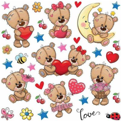 AG Design Samolepky na zeď Medvídci Love Print film, 30x30 cm – Zboží Mobilmania