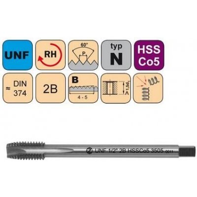 NÁSTROJE CZ Závitník strojní UNF 1/2"-20 2B HSSCo5 DIN 374 B - 3505 - CZZ3505-UNF-1/2"-20-2B – Hledejceny.cz