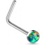 Šperky4U zahnutý piercing do nosu zelený opál N0016-OP02 – Zboží Mobilmania