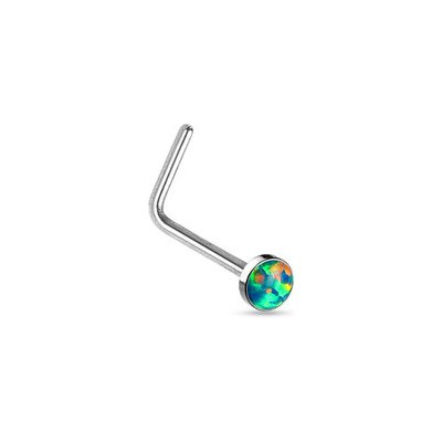 Šperky4U zahnutý piercing do nosu zelený opál N0016-OP02 – Zboží Mobilmania