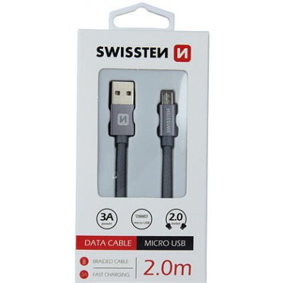 Swissten 71522302 USB / Micro USB, 2m, šedý – Zboží Mobilmania