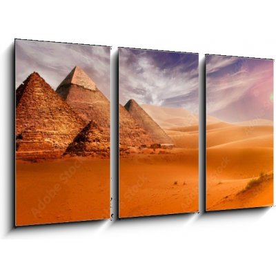 Obraz 3D třídílný - 90 x 50 cm - Giseh pyramids in Cairo in Egypt desert sand sun – Hledejceny.cz