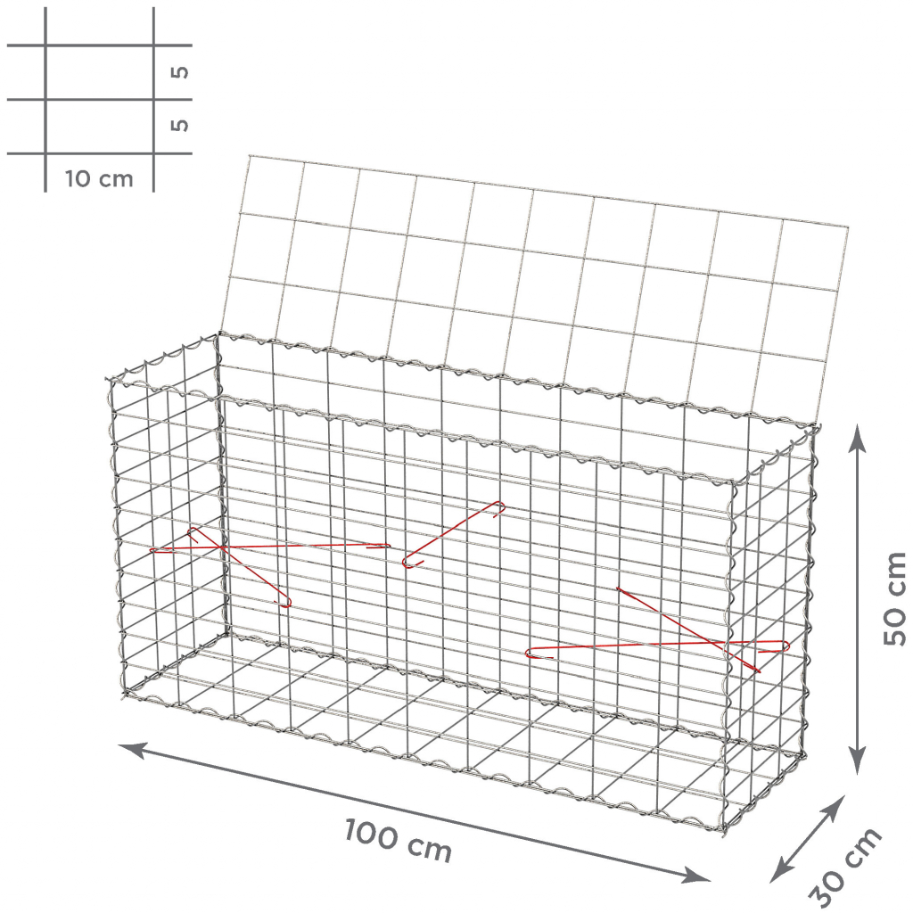 TopGabion Gabionový koš s víkem: 100×30×50 cm - oko sítě 10×5 cm