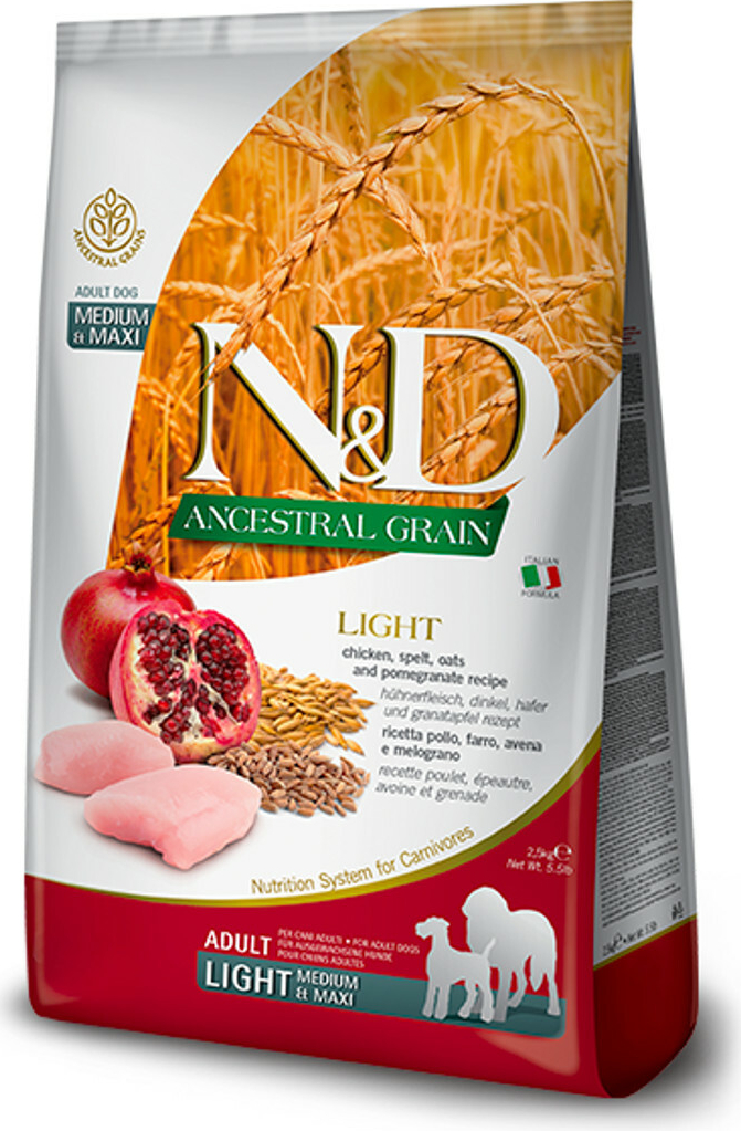 N&D Ancestral Grain Dog Adult Light Medium & Maxi Chicken & Pomegranate 2,5 kg