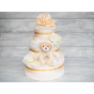 PASTELL Decor Třípatrový plněný plenkový dort neutrální - krémový 2 - Miminko váží 3 - 6 kg 62/68 - Miminku jsou 3 - 6 m – Zboží Dáma