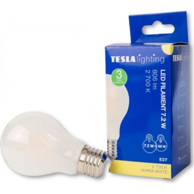 Tesla LED žárovka FILAMENT BULB E27, 7,2W, 230V, 806lm, 2700K teplá bílá, 360st, mléčná