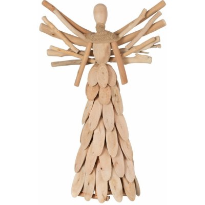 Přírodní dřevěný anděl z větviček se šátkem Scarf branches 30*10*49cm