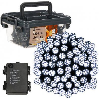 SPRINGOS LED světelný řetěz 9m 120LED Krystal 8 funkcí 3xAA IP44 studená bílá CL0175-XG – Hledejceny.cz