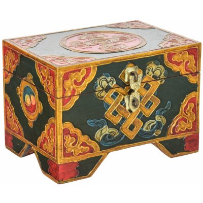 Sanu Babu Dřevěná šperkovnice ručně malovaná, buddhistické motivy, 15x11x11cm – Zboží Dáma