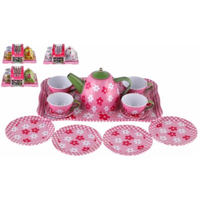Teddies Čajová sada nádobí plech 14 ks 4 barvy v blistru 25 x 17 x 11 cm – Zboží Dáma
