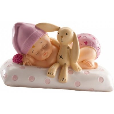 deKora deKorace Dětská figurka holčička spinkající s králíčkem - figurka k narození či k narozeninám