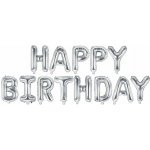 PARTYDECO Balón foliový nápis narozeniny HAPPY BIRTHDAY STŘÍBRNÝ silver 340 x 35 cm Balónek – Hledejceny.cz