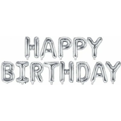 PARTYDECO Balón foliový nápis narozeniny HAPPY BIRTHDAY STŘÍBRNÝ silver 340 x 35 cm Balónek – Hledejceny.cz