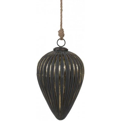 Clayre & Eef Černozlatá vroubkovaná skleněná vánoční ozdoba M - Ø 14*20 cm – Hledejceny.cz