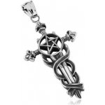 Šperky eshop Patinovaný přívěsek ocel 316L velký liliový kříž s hady pentagram SP82.01 – Zboží Mobilmania
