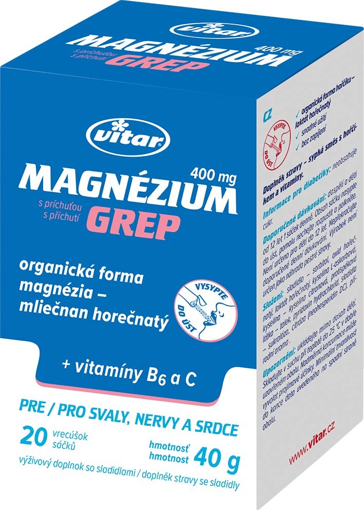 Vitar Magnezium 400 mg + vit.B6 + vit.C 20 sáčků od 99 Kč - Heureka.cz