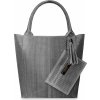 Kabelka Italská kožená dámska kabelka velká protkaná taška shopper semiš přivěška boho šedý