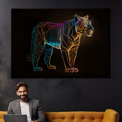 Obraz na plátně - Barevná puma (černý panter, celé tělo) FeelHappy.cz Velikost obrazu: 40 x 30 cm – Zboží Mobilmania