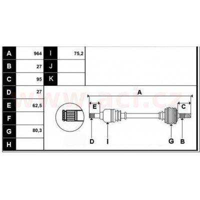 Přední poloosa AVORD délka 964mm, 27 drážek u kola, 27 drážek u převodovky MAN, pro vozidla s ABS, bez ABS kroužku, P, repasovaný ACI 8254P12 | Zboží Auto