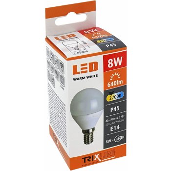 Trixline LED žárovka 8W E14 P45 teplá bílá