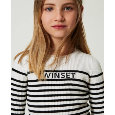 Twinset Girl svetr s pruhy bílo-černý – Zboží Mobilmania
