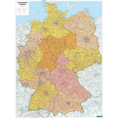 Excart Maps Německo - nástěnná mapa PSČ 94 x 127 cm Varianta: bez rámu v tubusu, Provedení: laminovaná mapa v lištách