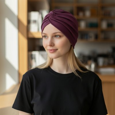 Ebbie bavlněný turban-style TEMNĚ FIALOVÝ – Zboží Dáma