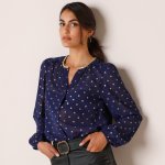 Blancheporte voálová halenka se zlatavým potiskem puntíků temně modrá – Zboží Mobilmania