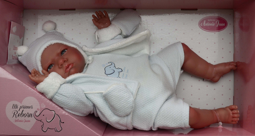 Antonio Juan Reborn miminko Můj první reborn modrá čepice
