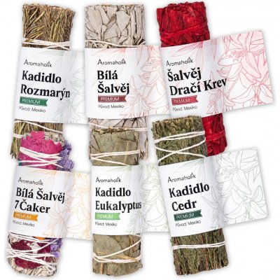 Aromaholik Šamanská sada 6 svazků bylin bílá šalvěj, dračí krev, 7 čaker, rozmarýn, cedr a eukalyptus – Hledejceny.cz