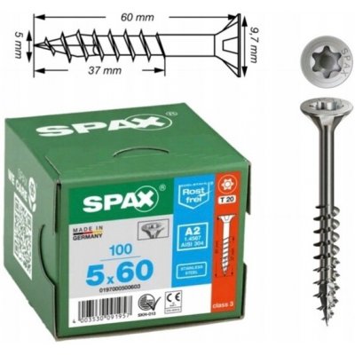 SPAX záp. hlava 5.0x 60 část. závit TX20, certifikovaný, nerez A2 (100ks) – Hledejceny.cz