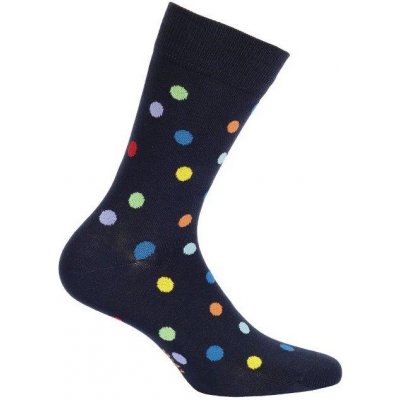 Veselé barevné bavlněné tmavě modré ponožky s puntíky