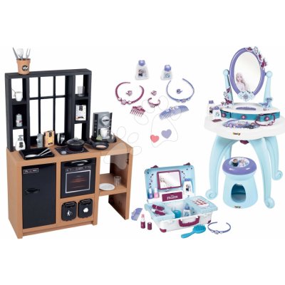 Smoby Set kuchyňka moderní Loft Industrial Kitchen a kosmetický stolek Frozen a kufřík se zrcátkem – Zboží Mobilmania