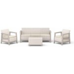 Keter Scandi set třísedadlová pohovka + 2 křesla + úložný stůl béžovo šedý – Zboží Dáma