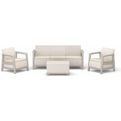 Keter Scandi set třísedadlová pohovka + 2 křesla + úložný stůl béžovo šedý – Zboží Dáma