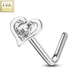 Šperky eshop piercing do nosu ze bílého zlata čirý kulatý zirkon zahnutý konec tvar srdce S1GG223.18