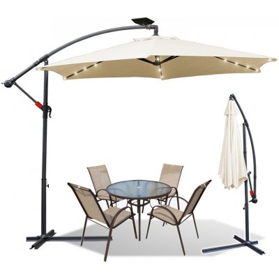 Yakimz 3,5m slunečník UV40+ Camping Pendulum Pavilion LED Solar Garden Umbrella béžový