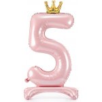 PartyDeco Stojící balónek číslo s korunkou5 SVĚTLE RŮŽOVÝ 84 cm – Zboží Dáma