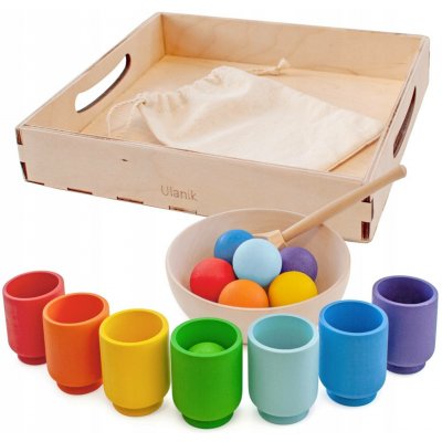 Montessori Ulanik dřevěná hračka "Rainbow: balls in cups" – Sleviste.cz