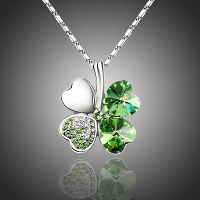 Sisi Jewelry Náhrdelník Swarovski Elements Čtyřlístek pro štěstí - zelený NH1040-N9554-3 Zelená – Zboží Dáma